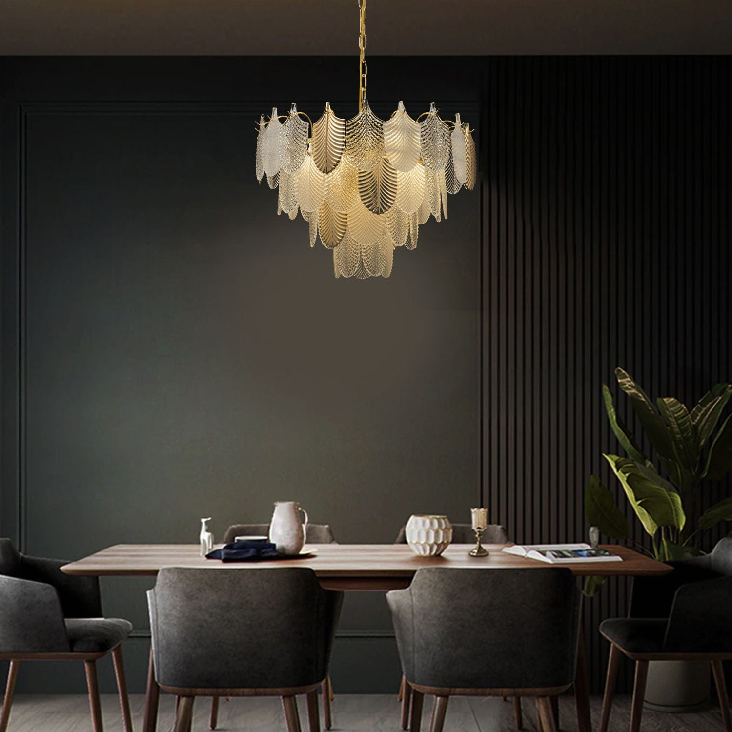 White Glass Leaf Chandelier